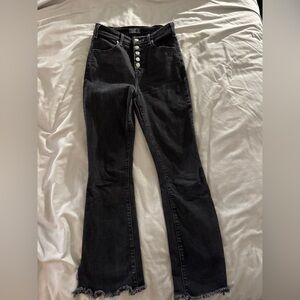 Abercrombie & Fitch Black Ankle Flare Jeans with Button Detail